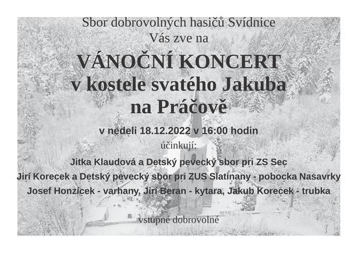 Vánoční koncert v kostele svatého Jakuba na Práčově 18.12.2022 v 16.00 hodin